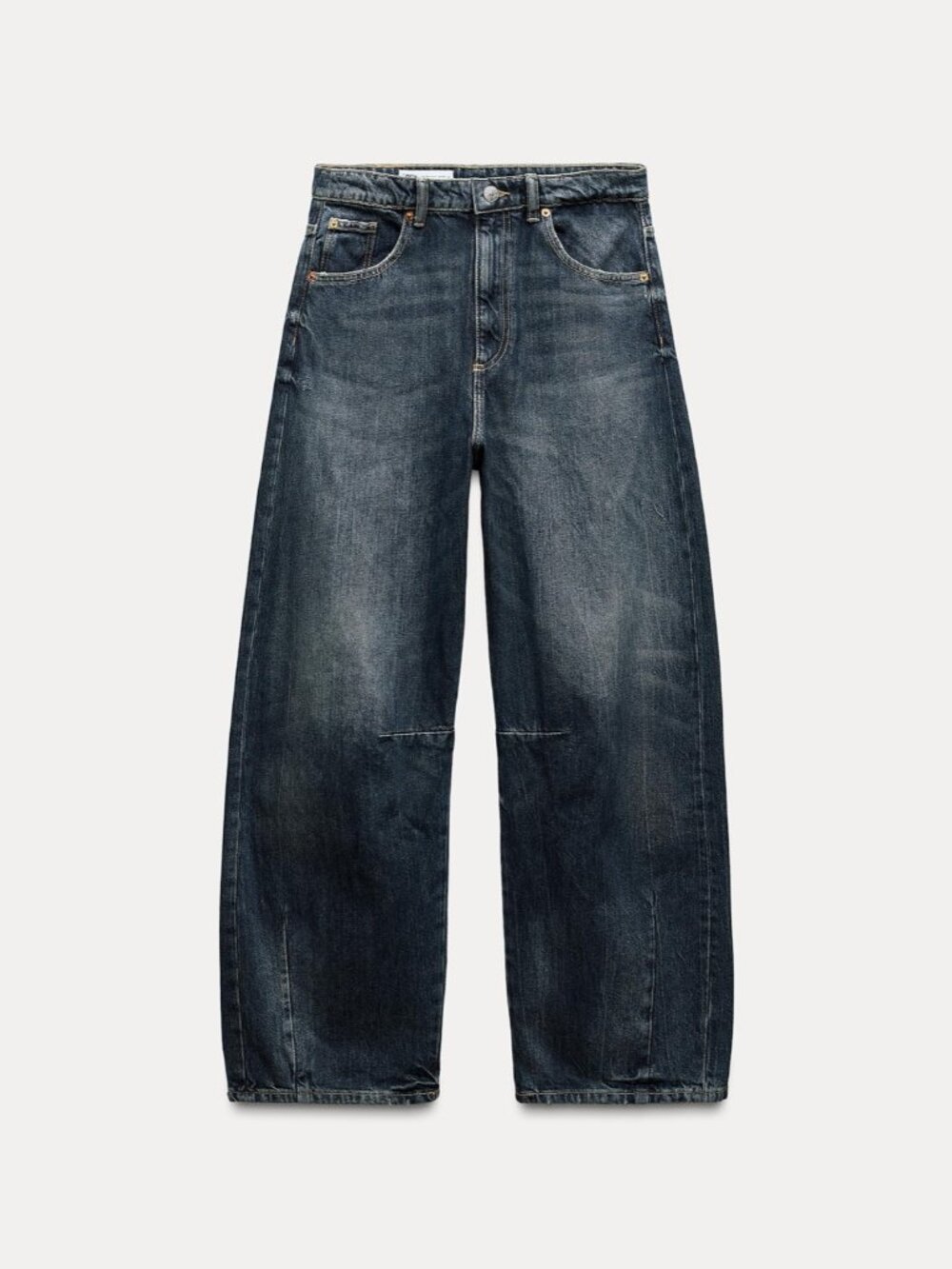 Zara High Rise Darted Balloon Barrel Jeans Dark Blue Wash Size 0